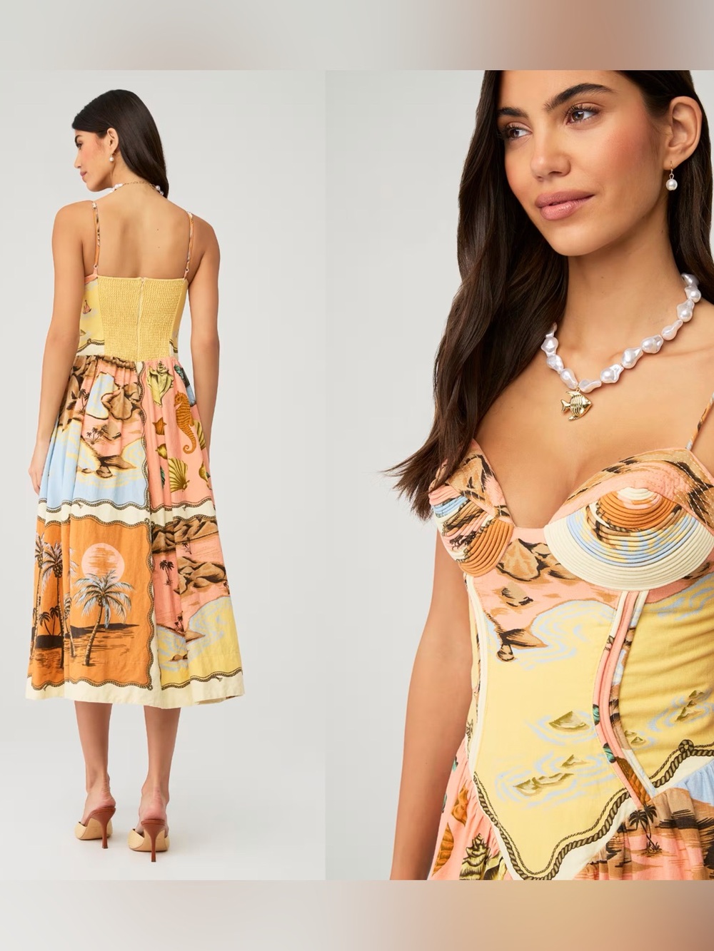 Farm Rio Souvenir Mixed Scarf Multicolor Sunset Patchwork Midi Dress